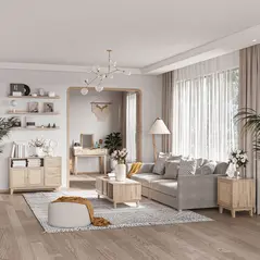 HOMCOM Bedside Table, Bedside Cabinet with Storage Cupboard, Side End Table with Rattan Element for Living Room, Bedroom, Set of 2, Natural - 7