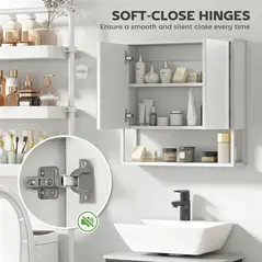 HOMCOM Bathroom Mirror Cabinet with Soft-Close Doors and Adjustable Shelf - White - 5