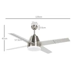 HOMCOM Ceiling Fan with LED Light, Flush Mount Ceiling Fan Lights with Reversible Blades, Remote, Silver and Black - 3