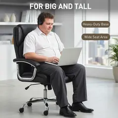 HOMCOM Big and Tall Office Chair 180kg with Spring Cushion, PU Leather - Black - 7