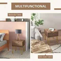 HOMCOM Bedside Table Set of 2 with Drawer, Wooden Nightstand, Modern Sofa Side Table with Gold Tone Metal Legs for Bedroom - 4