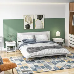 HOMCOM Bedside Table with Drawer and Bottom Shelf, Square Side End Table for Bedroom, Living Room, White, Set of 2 - 2