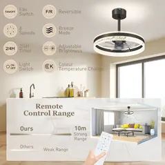 HOMCOM Ceiling Fan with LED Light and Remote - Black - 8