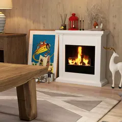 HOMCOM Bioethanol Fire Heater, with Mantelpiece - White - 2