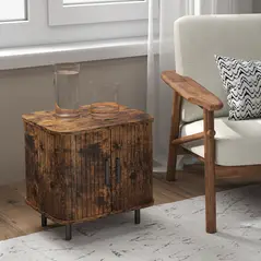 HOMCOM Bedside Table, Nordic Side Table with Roller Shutter Style Sliding Doors and Metal Legs for Bedroom, Living Room, Rustic Brown - 8