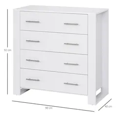 HOMCOM Chest Of 4 Drawers Storage Cabinet Bedroom Clothes w/Metal Handles Base Freestanding Unit Furnishing Living Room White - 3