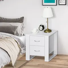 HOMCOM Bedside Table Set of 2 with 2 Drawers, Nightstands with Handles and Elevated Base, Side Tables for Bedroom, Living Room, White - 7