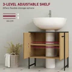 HOMCOM Bathroom Vanity Unit, Under Sink Storage Cabinet with Soft-Close Doors for Basin without or with Pedestal, Natural - 6