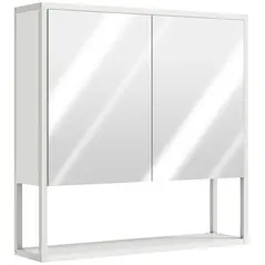 HOMCOM Bathroom Mirror Cabinet with Soft-Close Doors and Adjustable Shelf - White - 1