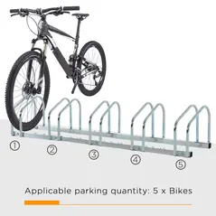 HOMCOM Bike Stand Parking Rack Floor or Wall Mount Bicycle Cycle Storage Locking Stand (5 Racks, Silver) - 4