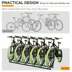 HOMCOM Bike Stand Parking Rack Floor or Wall Mount Bicycle Cycle Storage Locking Stand 179L x 33W x 27H (6 Racks, Black) - 7
