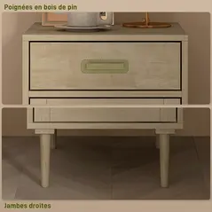 HOMCOM Bedside Table, Rattan Side Tables with Drawer, Cabinet and Adjustable Shelf, Boho Bedside Cabinet with Storage for Bedroom, Living Room, Natural Wood Effect - 7