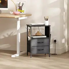 HOMCOM Bedside Table with Charging Station - Black - 9