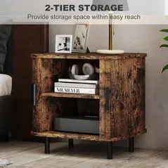 HOMCOM Bedside Table, Nordic Side Table with Roller Shutter Style Sliding Doors and Metal Legs for Bedroom, Living Room, Rustic Brown - 6