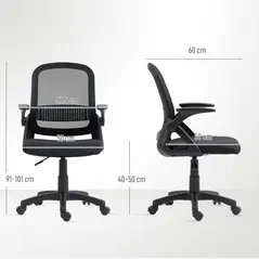 HOMCOM Breathable Mesh Office Chair, Ergonomic Swivel Computer Chair with Flip-up Armrests, Lumbar Back Support for Home/Office, Black - 3
