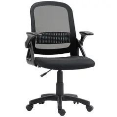 HOMCOM Breathable Mesh Office Chair, Ergonomic Swivel Computer Chair with Flip-up Armrests, Lumbar Back Support for Home/Office, Black - 1
