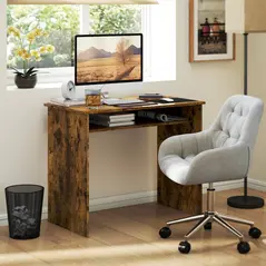 HOMCOM Boxy Work Desk, with Shelf - Wood-Effect - 2
