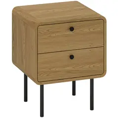 HOMCOM Bedside Table with 2 Drawers and Steel Legs - Oak - 1
