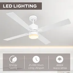 HOMCOM Ceiling Fan with LED Light, Flush Mount Ceiling Fan Lights with Reversible Blades, Pull-chain, White and Natural Tone - 5