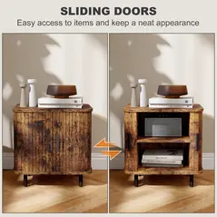 HOMCOM Bedside Table, Nordic Side Table with Roller Shutter Style Sliding Doors and Metal Legs for Bedroom, Living Room, Rustic Brown - 5