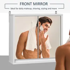 HOMCOM Bathroom Mirror Cabinet Wall Mounted Storage Shelf Bathroom Cupboard Double Door, White - 5