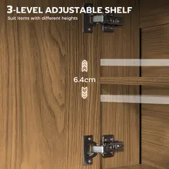 HOMCOM Bathroom Mirror Cabinet with Soft-Close Doors and Adjustable Shelf - Natural Wood Finish - 6