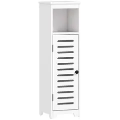 HOMCOM Bathroom Floor Cabinet, Bathroom Storage Unit with Louvered Door, Open Shelf, Adjustable Shelf, White, 22 x 20 x 75 cm - 1
