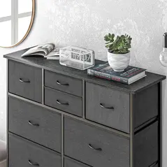 HOMCOM Bedroom Chest of Drawers, 10 Drawer Dresser with Foldable Fabric Drawers and Steel Frame, Black - 9