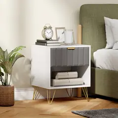 HOMCOM Bedside Table Modern Bedside Cabinet with Drawer and Open Compartment, 45 x 40 x 55, White - 2