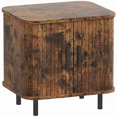 HOMCOM Bedside Table, Nordic Side Table with Roller Shutter Style Sliding Doors and Metal Legs for Bedroom, Living Room, Rustic Brown - 1