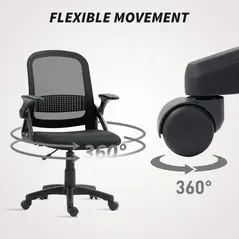 HOMCOM Breathable Mesh Office Chair, Ergonomic Swivel Computer Chair with Flip-up Armrests, Lumbar Back Support for Home/Office, Black - 8