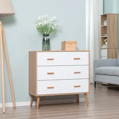 HOMCOM Chest of Drawers with 3 Drawers, Bedroom Cabinet, Storage Organizer for Living Room, White and Natural - 2