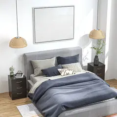 HOMCOM Bedside Cabinet with Drawer and Shelf, White Bedside Table for Bedroom, Living Room, Nightstand Side Table with Metal Rail Set of 2 - 2