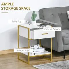 HOMCOM Bedside Table Set of 2, Modern Side Tables with Drawer and Shelf, Nightstands for Bedroom, White - 5