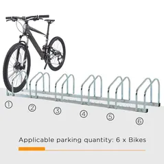 HOMCOM Bike Stand Parking Rack Floor or Wall Mount Bicycle Cycle Storage Locking Stand 179L x 33W x 27H (6 Racks, Silver) - 4