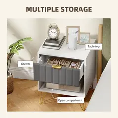 HOMCOM Bedside Table Modern Bedside Cabinet with Drawer and Open Compartment, 45 x 40 x 55, White - 4