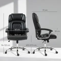 HOMCOM Big and Tall Office Chair 180kg with Spring Cushion, PU Leather - Black - 3