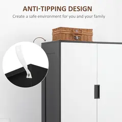 HOMCOM Bedroom Furniture Set, Wardrobe with Hanging Rod, 4 Drawer Chest of Drawers, 2 Bedside Tables with Storage, White and Black - 6