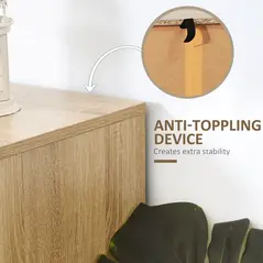 HOMCOM Bedroom Chest of Drawers, 6 Drawer Dresser, Sideboard Cabinet with Zigzag Design and Metal Base, Storage Drawer Unit, 120x71cm, Natural - 6