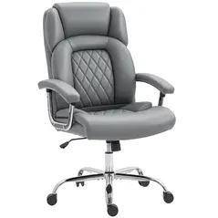 HOMCOM Big and Tall Office Chair 180kg with Spring Cushion, PU Leather - Grey - 1