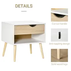 HOMCOM Bedside Table with Drawer and Shelf, Modern Nightstand, End Table for Bedroom, Living Room, White - 5