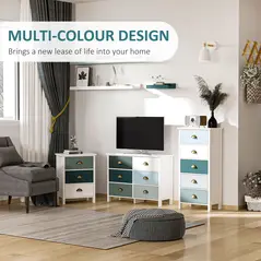 HOMCOM Bedside Table Set of 2 Chest of 3 Drawers Shabby Chic Nightstands with Metal Handle Sofa Side Table for Living Room, Bedroom,Grey and blue - 4