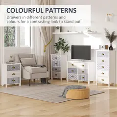 HOMCOM Bedside Table Set of 2 Chest of 3 Drawers Shabby Chic Nightstands with Metal Handle Sofa Side Table for Living Room, Bedroom,Purple - 4