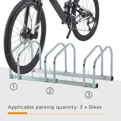 HOMCOM Bike Stand Parking Rack Floor or Wall Mount Bicycle Cycle Storage Locking Stand 76L x 33W x 27H (3 Racks, Silver) - 4