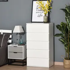 HOMCOM Chest of Drawers, 5 Drawers Storage Cabinet Floor Tower Cupboard for Bedroom Living Room, White - 2