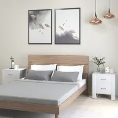 HOMCOM Bedside Table Set of 2 with 2 Drawers, Nightstands with Handles and Elevated Base, Side Tables for Bedroom, Living Room, White - 2