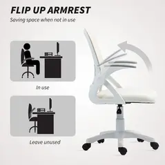 HOMCOM Breathable Mesh Office Chair, Ergonomic Swivel Computer Chair with Flip-up Armrests, Lumbar Back Support for Home/Office, White - 7