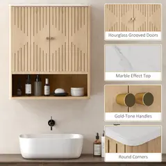 HOMCOM Bathroom Wall Cabinet with Adjustable Shelf - Oak - 6