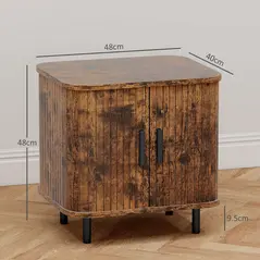 HOMCOM Bedside Table, Nordic Side Table with Roller Shutter Style Sliding Doors and Metal Legs for Bedroom, Living Room, Rustic Brown - 3