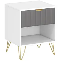 HOMCOM Bedside Table Modern Bedside Cabinet with Drawer and Open Compartment, 45 x 40 x 55, White - 1